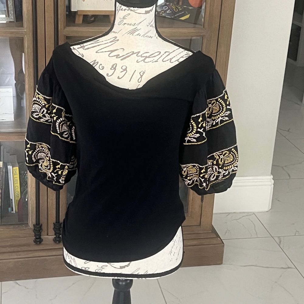 Free People Boho Black Embroidered Women's Top